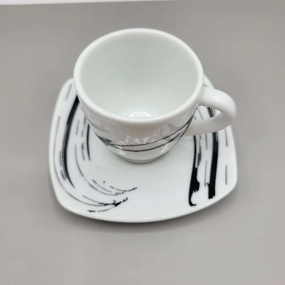 Schon White & Black Porcelain Small Espresso Cup & Saucer Set